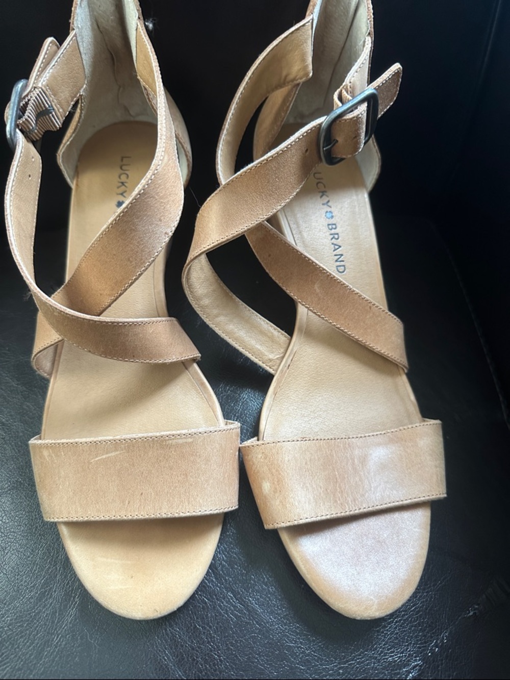 Lucky Brand Tan Crisscross Ankle Strap Heels